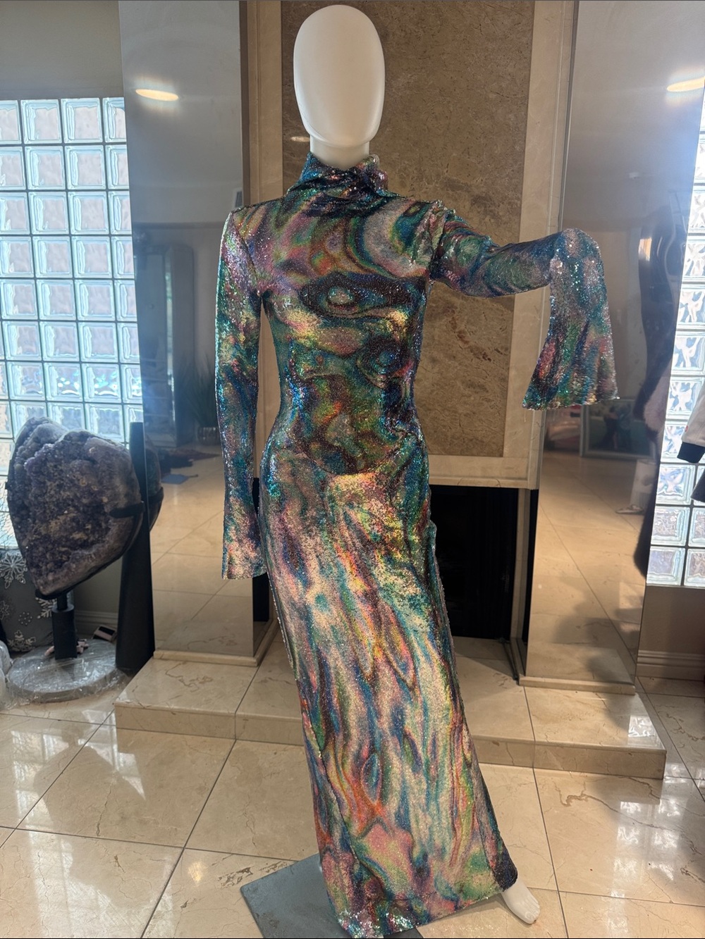 Mew Mews Nebraska Ombre Hooded Psychedelic Maxi Gown - Picture 12 of 15